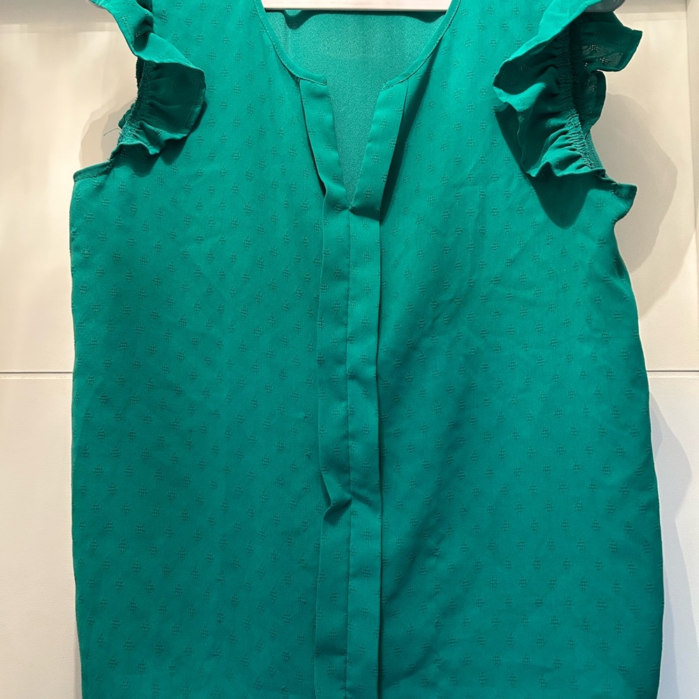 Elegant Teal Ruffle Sleeve Blouse